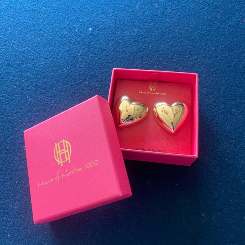 House of Harlow 1960 golden heart earrings!SO FUN!lightweight!!See pic 4 details
